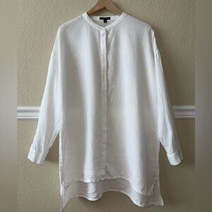 Eileen Fisher 100% Linen Long Sleeve Tunic Crisp White Button Down Medium